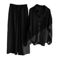 thumbnail image 1 of Harpily Trousers Suit Women Casual Solid Retro Plus Size Cotton Button Shirt High Waist Loose Pocket Long Pant Suit Black Black XL, 1 of 5