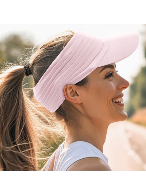 Unisex Wide Brim Visor Hat Lightweight Packable Stretchy Sun Hat Ponytail Friendly for Sports Hiking Fishing Beach Travel Pink