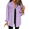 thumbnail image 1 of Harpily Washed Denim Shirt Jacket Fashion Casual Hem Women's Jacket Purple XXL, 1 of 4