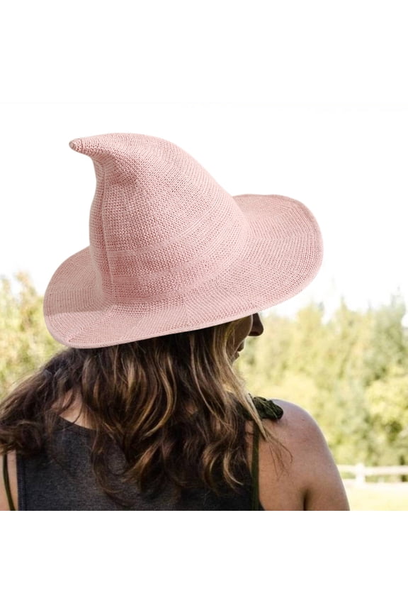 Witch Hats Unisex Crochet Stretch Acrylic Foldable Large Brim Basin Fisherman Cap for Costume Party Sun Protection