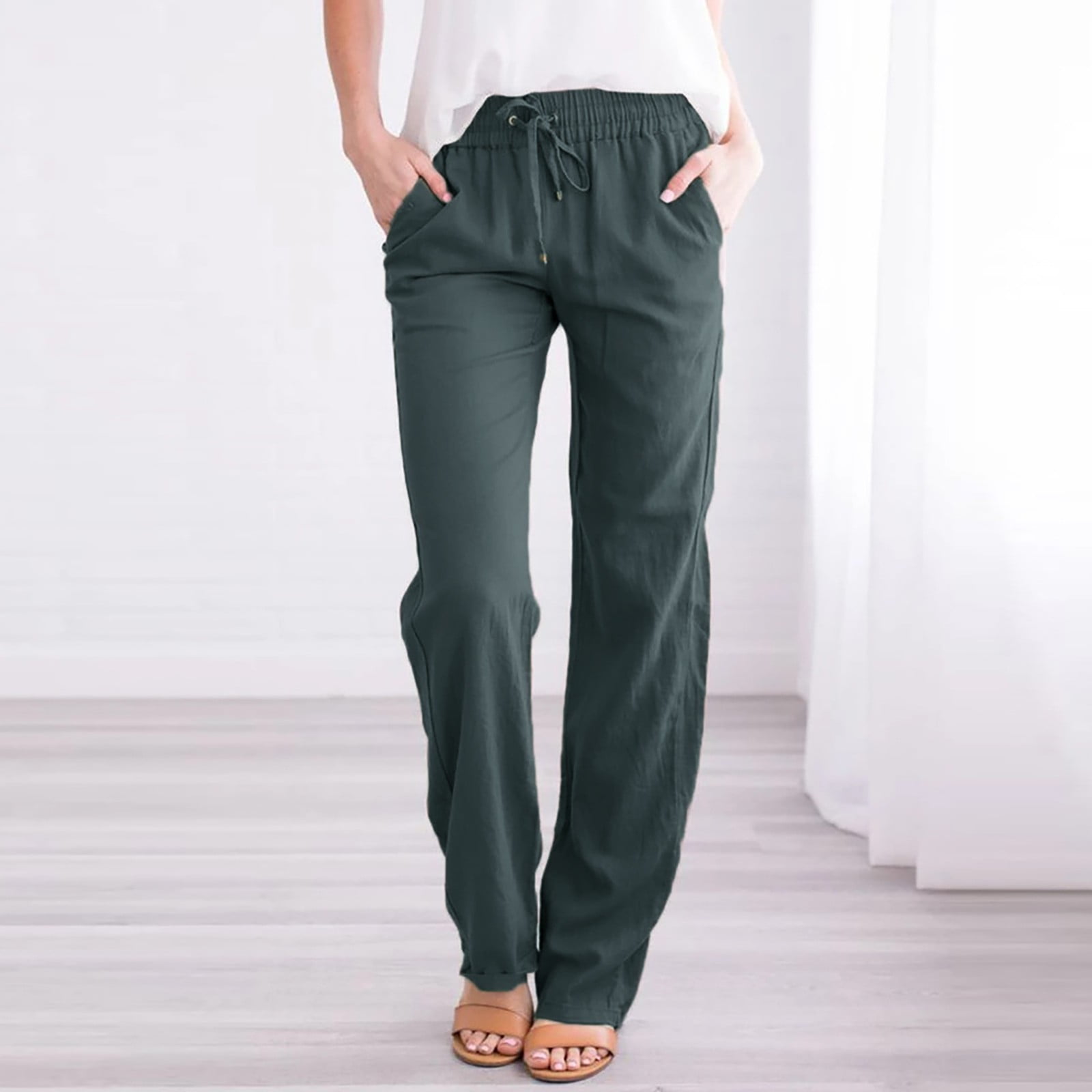 Harpily Women Casual Pants Solid Straight Pants Waist And Long Casual ...