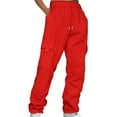 thumbnail image 1 of Harpily Women Plus Size Pants Ladies' Solid Drawstring Elastic Waist Pocket Pants Slacks Red S, 1 of 4