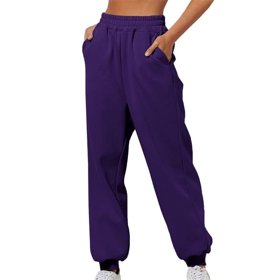 Harpily Women Plus Size Pants Thin High Waisted Loose Sweatpants Comfortable High Waisted Jogging Pants With Pockets Casual Sweatpants Purple M