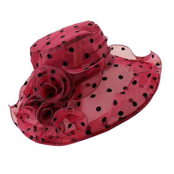 Sun Hats for Women Harpily Women Polka Dot Mesh Delicate Flower Ornament Double Layer Translucent Portable Ladies Beach Hat