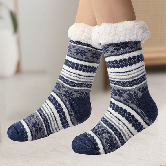 Harpily Women's Ankle Socks Christmas Themed Fuzzy Warm Slipper Stocking with Fuzzy Turn‑over Cuff Novelty Holiday Socks for Party Wear or Daily Use