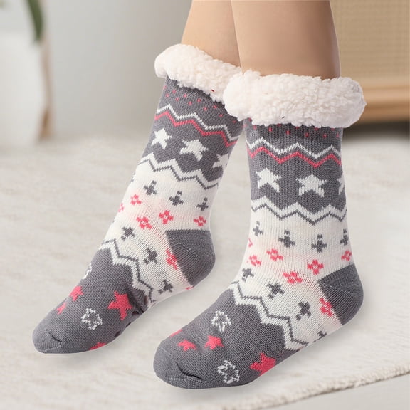 Harpily Women's Ankle Socks Christmas Themed Fuzzy Warm Slipper Stocking with Fuzzy Turn‑over Cuff Novelty Holiday Socks for Party Wear or Daily Use