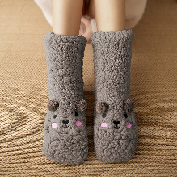 Harpily Women's Ankle Socks Non Slip Comfortable with Cute Animal Decoration Fuzzy Socks for Winter Indoor Outdoor Warm
