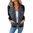 thumbnail image 1 of Harpily Women's Casual Shirt Women's Long Sleeve Denim Jacket Casual Zipper Color Block Denim Shirt Top, 1 of 5