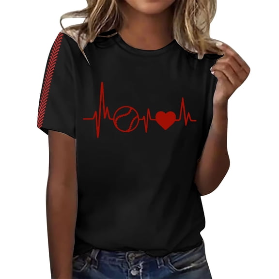 Harpily Women's Casual Top 2025 Summer Women's Baseball Print T Shirt