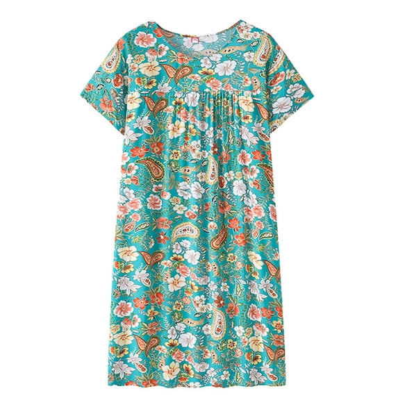 Harpily Women's Casual Top Summer Cotton Silk Short Sleeved Sleep Dress For Middle Women New Loose Fitting Home Wear Elderly Sleepwear Plus Size Dress