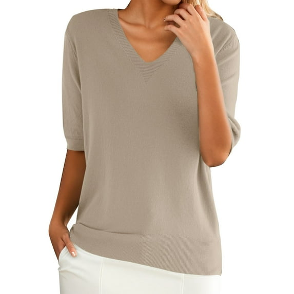 Harpily Women's Casual Top Women's Round Neck Short Sleeved Loose T Shirt With A Knit Bottom Short Top