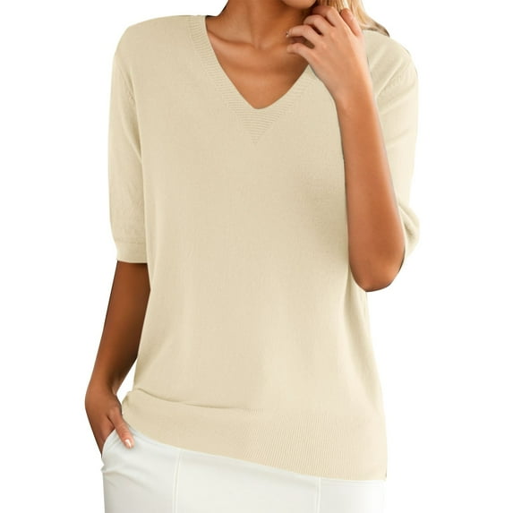 Harpily Women's Casual Top Women's Round Neck Short Sleeved Loose T Shirt With A Knit Bottom Short Top