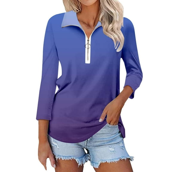 Harpily Women's Casual Top Women's V Neck 3/4 Sleeve Tops Quarter Zip Collared Shirts Shirts Summer Tees