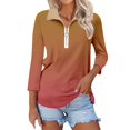 thumbnail image 1 of Harpily Women's Casual Top Women's V Neck 3/4 Sleeve Tops Quarter Zip Collared Shirts Shirts Summer Tees, 1 of 3