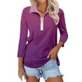 thumbnail image 1 of Harpily Women's Casual Top Women's V Neck 3/4 Sleeve Tops Quarter Zip Collared Shirts Shirts Summer Tees, 1 of 3