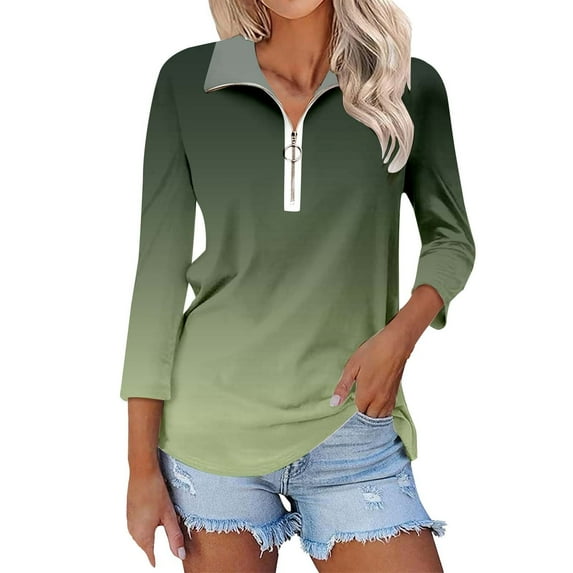Harpily Women's Casual Top Women's V Neck 3/4 Sleeve Tops Quarter Zip Collared Shirts Shirts Summer Tees