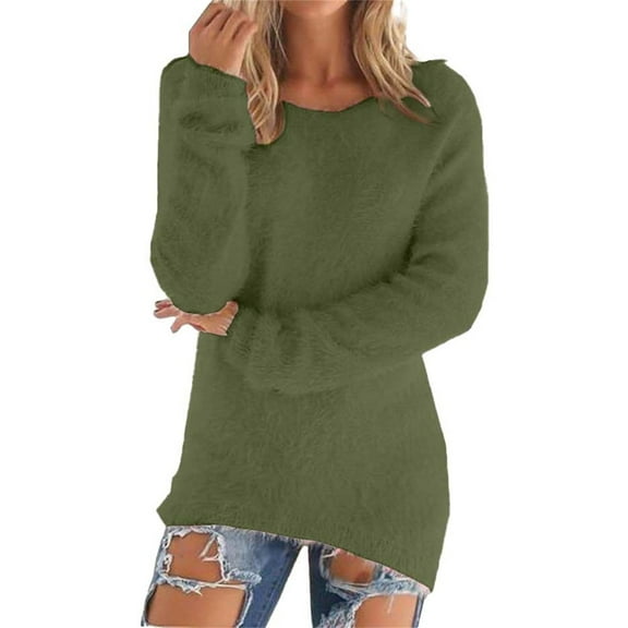 Harpily Women's Fashionable Long Sleeve Pullovers Loose Fuzzy Jumper Sweater Green2 S