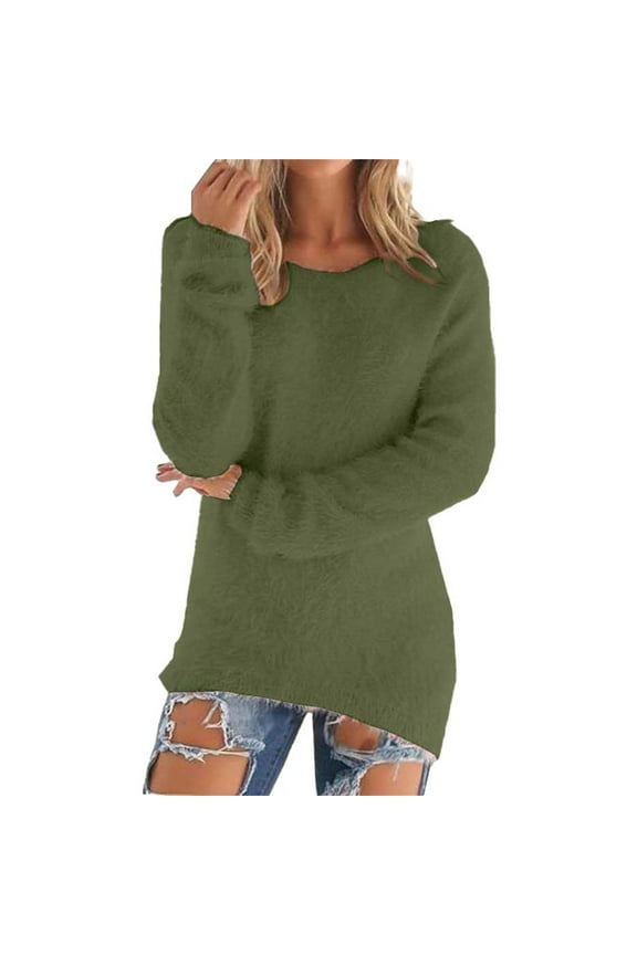 Women's Fashionable Long Sleeve Pullovers Loose Fuzzy Jumper Sweater Green2 S