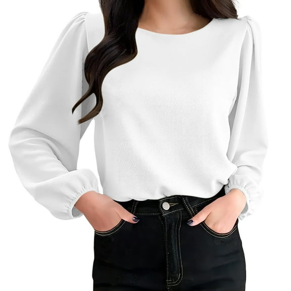 Harpily Women's Sweaters Women's Blouse Soft Puff Long Sleeve Shirt Tops Lightweight O Neck Tunic Tops For Spring Fall S 5XL