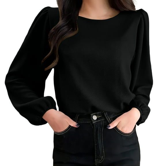 Harpily Women's Sweaters Women's Blouse Soft Puff Long Sleeve Shirt Tops Lightweight O Neck Tunic Tops For Spring Fall S 5XL
