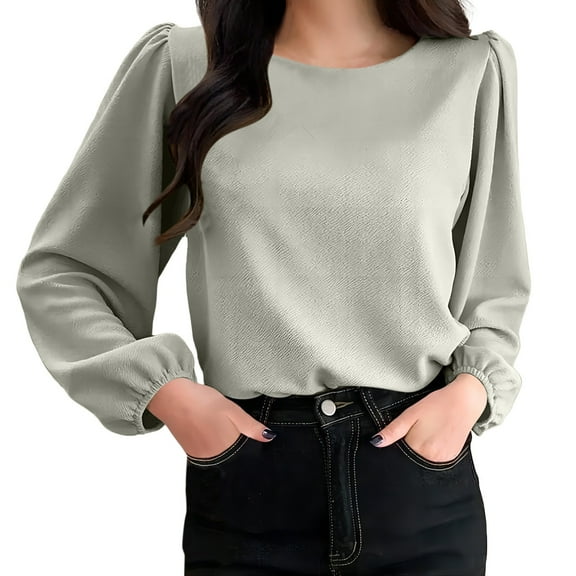 Harpily Women's Sweaters Women's Blouse Soft Puff Long Sleeve Shirt Tops Lightweight O Neck Tunic Tops For Spring Fall S 5XL