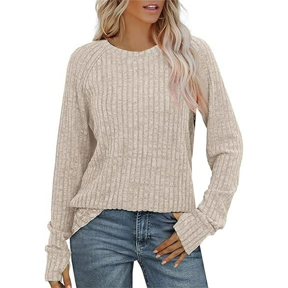 Harpily Women's Sweaters Women's Long Sleeve Tops Crewneck Basic Lightweight Fall Shirt With Thumb Holes