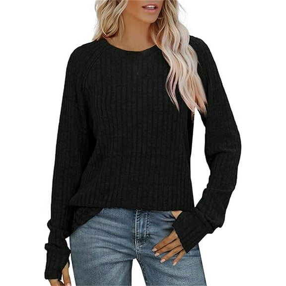 Harpily Women's Sweaters Women's Long Sleeve Tops Crewneck Basic Lightweight Fall Shirt With Thumb Holes