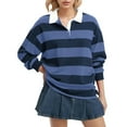 thumbnail image 1 of Harpily Women's Sweaters Women's Oversized Striped Sweatshirt Long Sleeve Rugby Collared Pullover Tops Loose Fit Shirt, 1 of 5