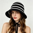 thumbnail image 1 of Harpily Womens Bucket Hat Striped Lightweight Hollow Knit Boater Hat Oversized Wide Brim Sun Hat for Daily Travel Beach, 1 of 4
