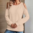 thumbnail image 1 of Harpily Womens Long Sleeve Shirts Waffle Knit Cuffed Round Neck Cold Shoulder Cut‑Out Design Shirts for Women Going Outdoor Walk Outfits, 1 of 4