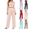 thumbnail image 1 of Harpily Womens Pajama Set 2 Piece Sleeveless Lace Trim Camisole Top with Cute Fly Sleeve Spring Summer Home Night Wear L, 1 of 5