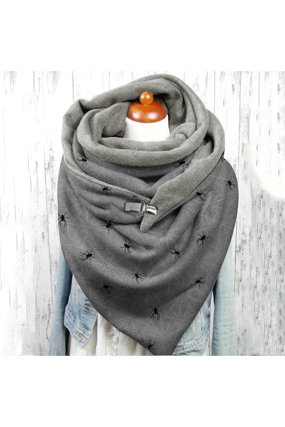 Womens Scarf Halloween Themed Printed Shawl with Button Fasten Wrap Versatile Warm Wrap for Fancy Dress and Daily Outfit