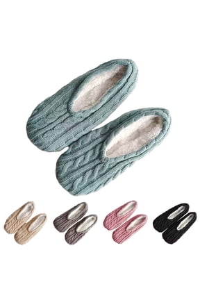 Fuzzy Socks for Women Cable Pattern Dual Layer Knit Fleece Lined Anti Slide Silicone Dot Sole Indoor Lounge Foot Cover