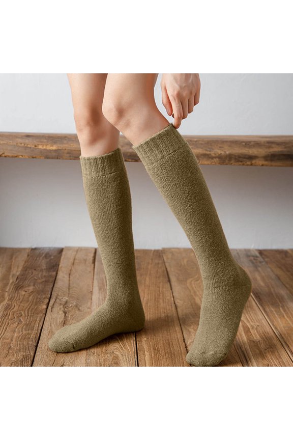 Womens Socks Extra Thick Wool Lined Stack Calf Stretchy Soft Warm Polyester Pile Fashion Socks for Daily Cold Season Wear