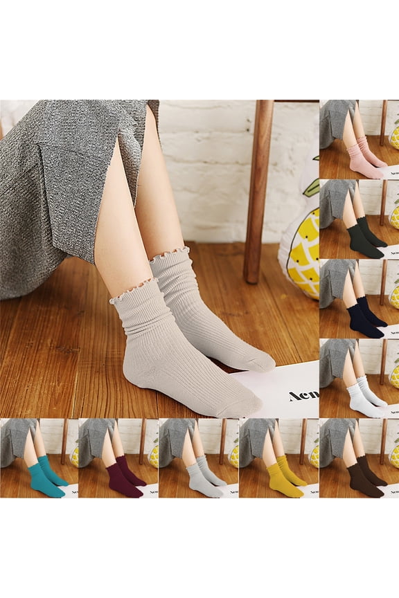 Womens Socks Japanese Style Frilly Ruffle Edge Vertical Stripe Universal Elastic Fit Breathable Slouch Stackable Socks for Daily Casual