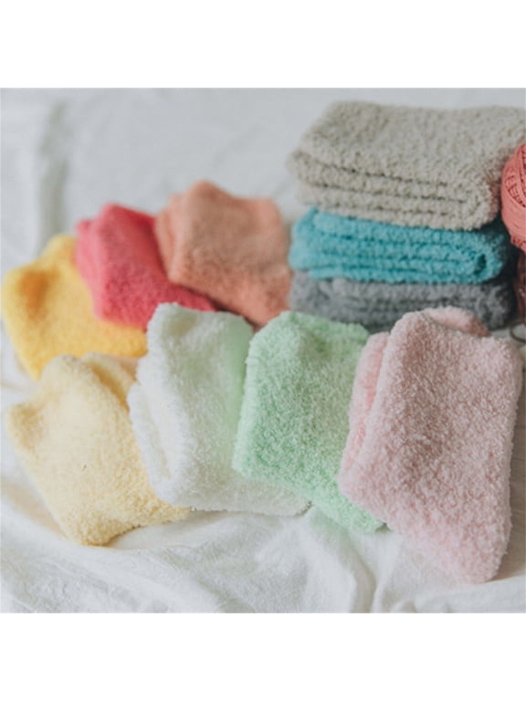 Womens Socks Multiple Classic Solid Color Mid Calf Cloud Fluffy Thick Coral Fleece Fiber Velvet Indoor Brief Outdoor Socks