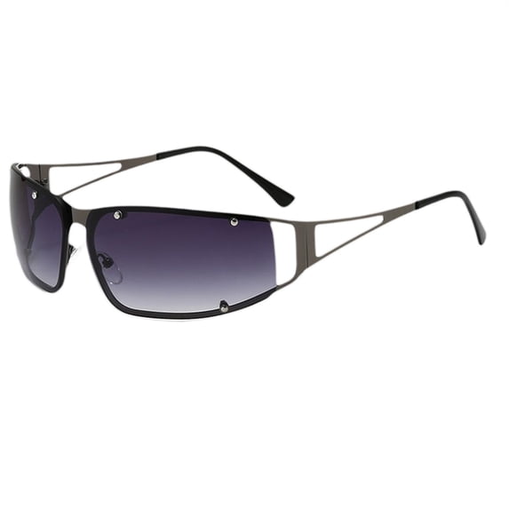Harpily Womens Sunglasses Y3K Style Trendy Metal Wrap Around Rimless with Flame-cutout Design UV Protection Metal Eyewear
