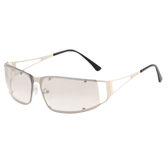 Harpily Womens Sunglasses Y6K Style Trendy Metal Wrap Around Rimless with Flame-cutout Design UV Protection Metal Eyewear