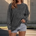 thumbnail image 1 of Harpily Womens Shirts Crew Neck Long Sleeve Acid Wash Textured Drop Shoulder Blouses for Women Casual Daily Outfits, 1 of 4