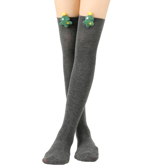 Harpily Womens Thigh High Socks Thigh High Plain Fabric with Christmas Themed Print Over The Knee Socks for Party Wear or Daily Use