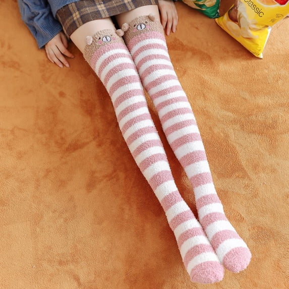 Harpily Womens Thigh High Stocking Christmas Halloween Themed With Cute Stripes Patten Novelty Socks for Colorful Holiday Gifts