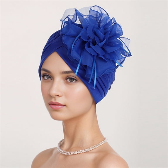 Harpily Womens Turban Hats Elegant Side Floral Decor Pleated Decorative Soft Lightweight Skin-Friendly Head Cover Beanie