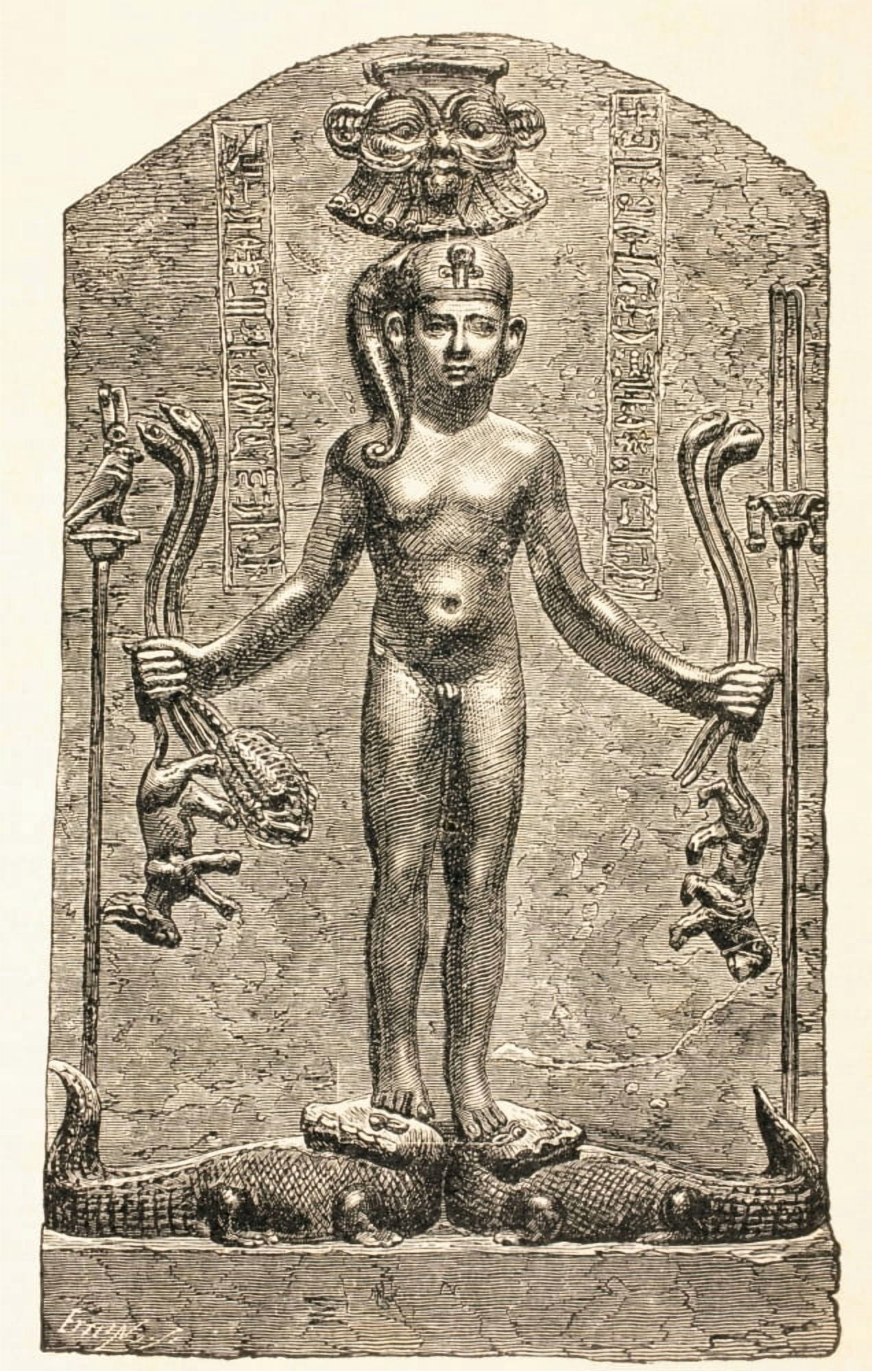 Harpokrates Standing On Crocodiles Harpokrates Was The Ancient Egyptians Young Horus From El Mundo Ilustrado Published Barcelona 1880 Canvas Art - Ken Welsh Design Pics (11 x 18)