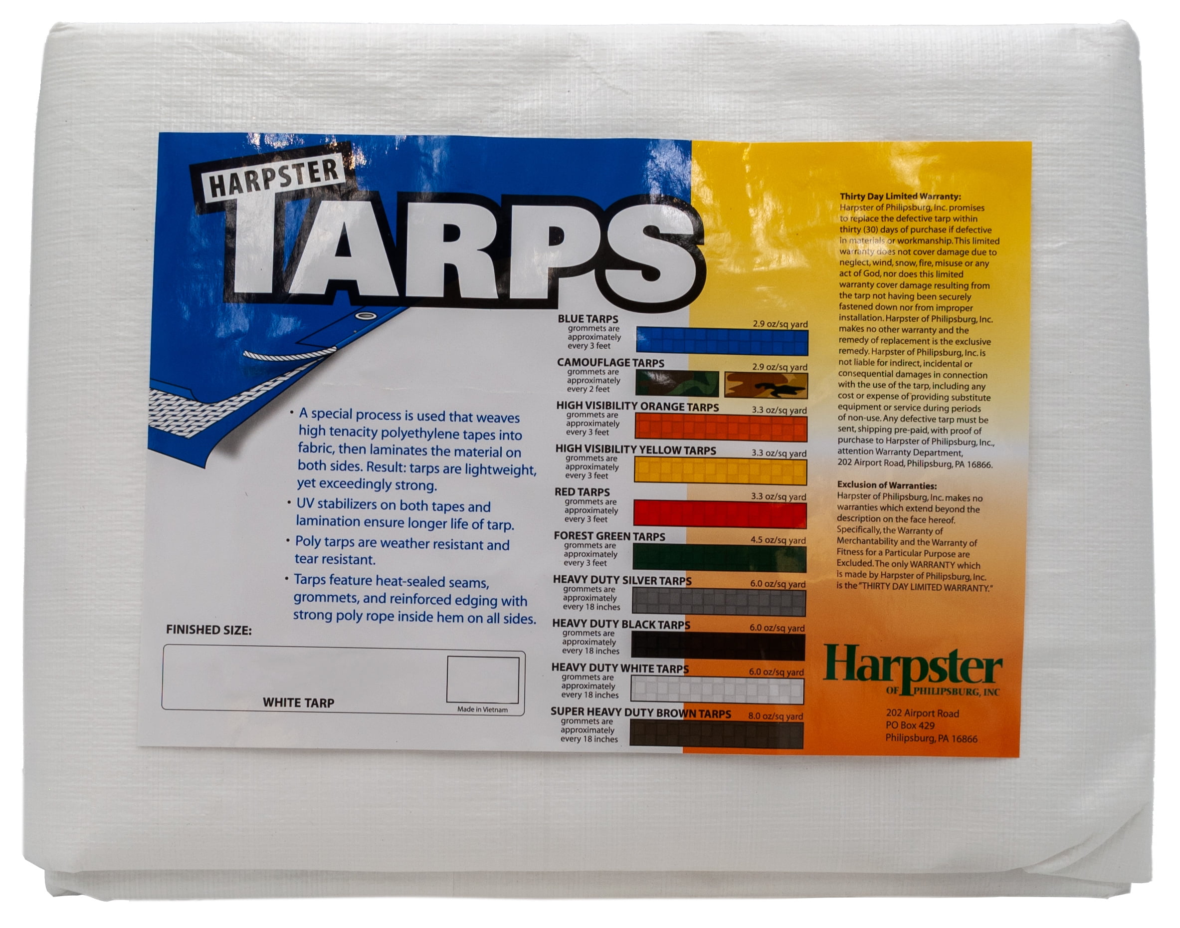 Harpster Tarps 6' x 10' Heavy Duty White 6 oz. Poly Tarp 12 Mil