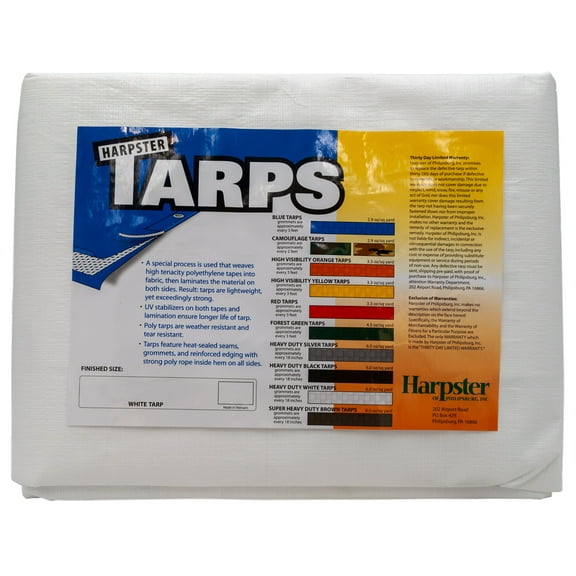 Harpster Tarps 6' x 10' Heavy Duty White 6 oz. Poly Tarp 12 Mil