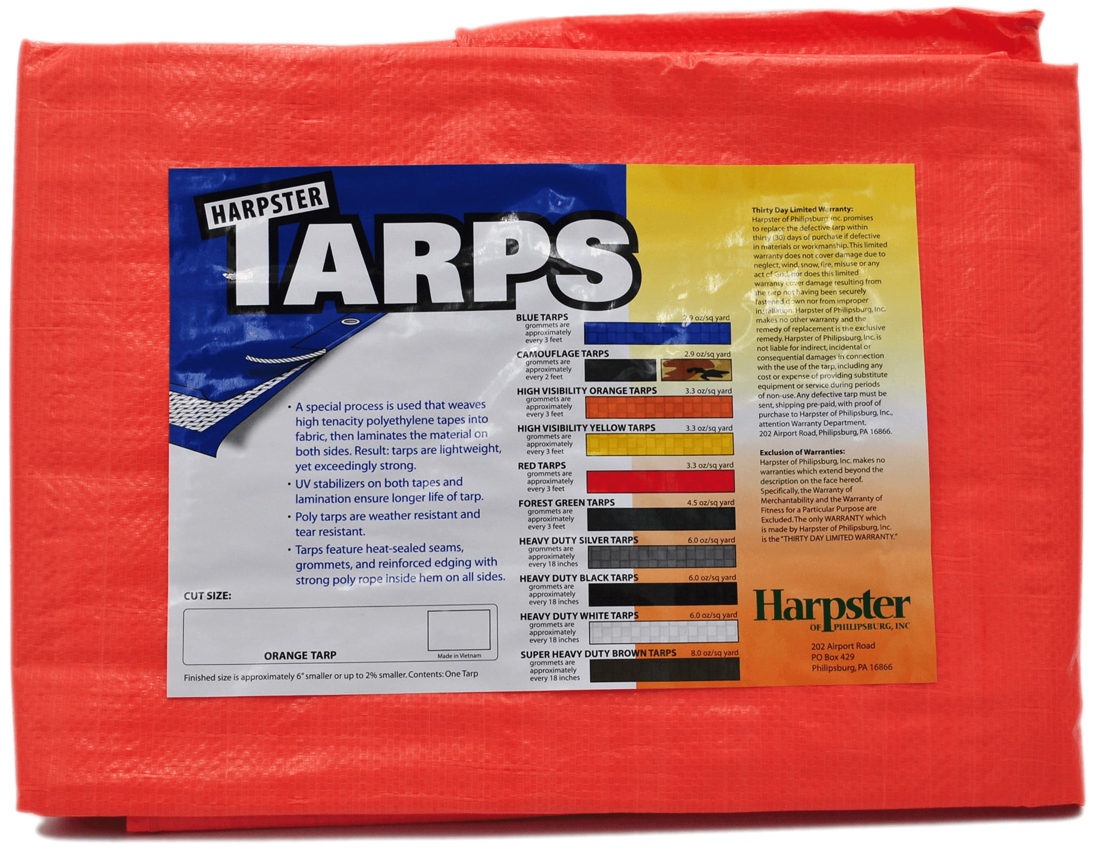 Harpster Tarps 8x10' HiVisibility Orange Poly Tarp, Waterproof & 8 Mil
