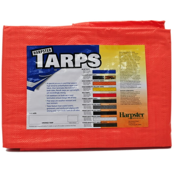 Harpster Tarps 8' x 10' High Visibility Orange 3.3 oz. Poly Tarp 8 Mil