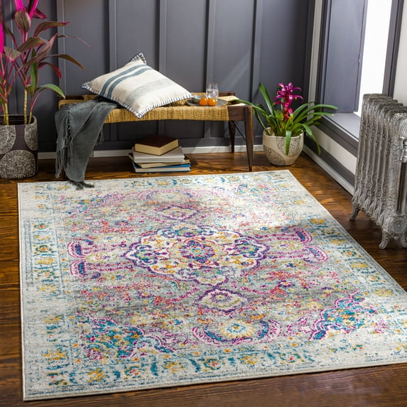 Harput Teal/Multi 6'7" x 9' Traditional Rectangle Area Rug