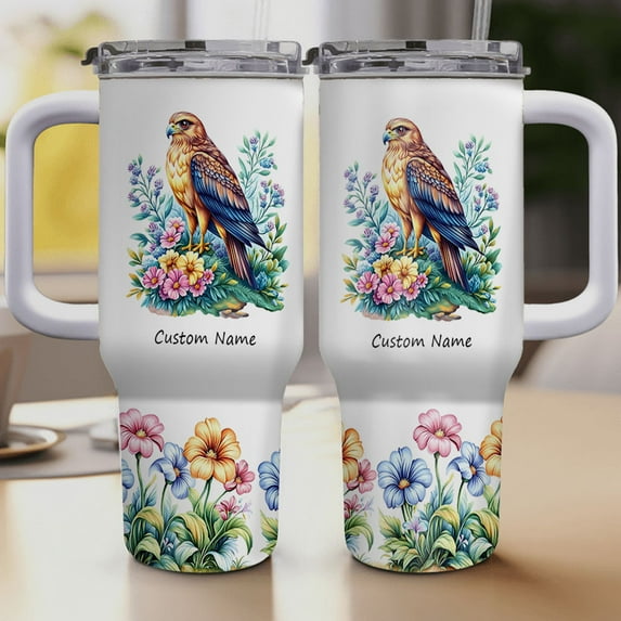 Harrier Bird Lover Custom 40oz Tumbler With Handle, Straw & Lid - Personalized Stainless Mug for Girls and Women - Unique Animal Gift for Christmas or Birthday