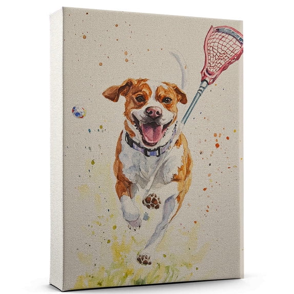 Harrier Dog Stretched Canvas Size 8x12 – Lacrosse Theme Dog Art for Wall, Harrier Dog Playing Lacrosse Wall Art, Dog Lover Canvas Decor